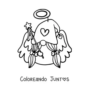 Imagen para colorear de caricatura de un gnomo ángel con varita