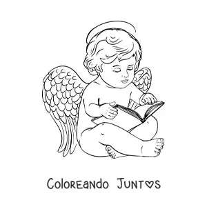 Imagen para colorear de ángel bebe realista leyendo