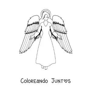 Imagen para colorear de mujer ángel con las alas abiertas