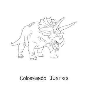 Imagen para colorear de rugido de un triceratops furioso