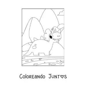 Imagen para colorear de triceratops pequeño animado