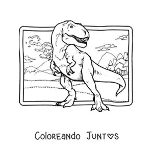 Imagen para colorear de tiranosaurio rex realista en su hábitat