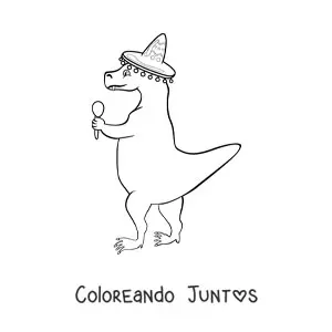 Imagen para colorear de tiranosaurio rex animado con sombrero mexicano