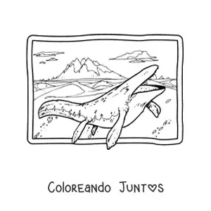Imagen para colorear de mosasaurus realista en su hábitat