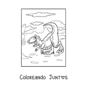 Imagen para colorear de dinosaurio terrestre gracioso animado en su hábitat