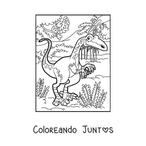 Imagen para colorear de dinosaurio terrestre bípedo en la selva