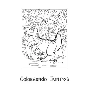 Imagen para colorear de dinosaurio terrestre caminando en la selva