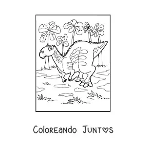 Imagen para colorear de dinosaurio terrestre con palmeras