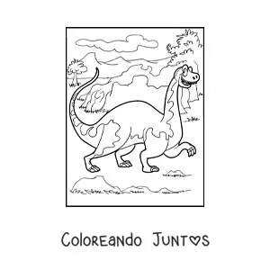 Imagen para colorear de dinosaurio terrestre grande animado en la sabana