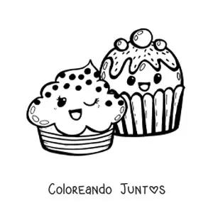 Imagen para colorear de dos cupcakes kawaiis