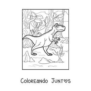Imagen para colorear de dinosaurio terrestre carnívoro en la jungla