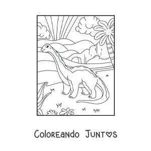 Imagen para colorear de brontosaurus herbívoro animado
