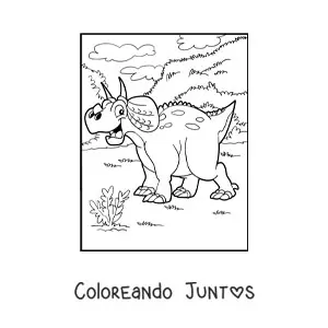 Imagen para colorear de dinosaurio herbívoro animado en su hábitat