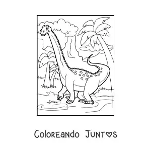 Imagen para colorear de dinosaurio brontosaurio en su hábitat