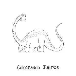 Imagen para colorear de dinosaurio de cuello largo y cola larga animado