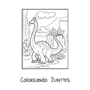 Imagen para colorear de dinosaurio de cuello largo en su hábitat
