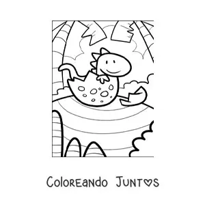 Imagen para colorear de caricatura de un dinosaurio saliendo del huevo