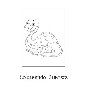 Imagen para colorear de mamá dinosaurio con sus huevos