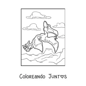 Imagen para colorear de dinosaurio volador volando