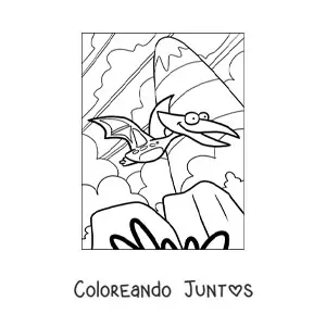 Imagen para colorear de caricatura de un dinosaurio volador