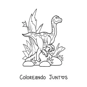 Imagen para colorear de compsognathus carnívoro en su hábitat