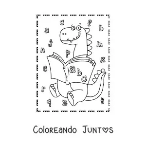Imagen para colorear de dinosaurio carnívoro animado leyendo un libro