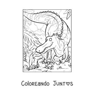 Imagen para colorear de dinosaurio carnívoro con su cría
