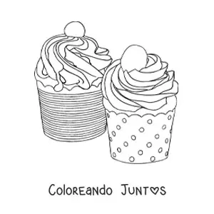 Imagen para colorear de dos cupcakes glaseados