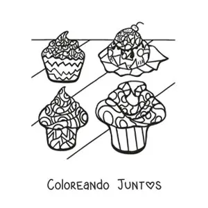 Imagen para colorear de cupcakes con figuras geométricas en el glaseado