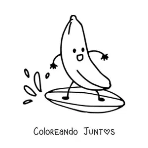 Imagen para colorear de banana animada surfeando