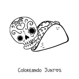 Imagen para colorear de un taco con una catrina mexicana