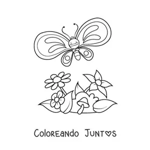 Imagen para colorear de mariposa tierna con flores