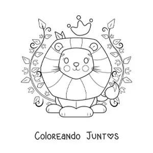 Imagen para colorear de león kawaii con corona