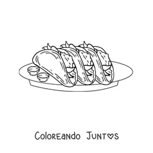 Imagen para colorear de un plato de tacos con salsas