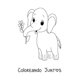 Imagen para colorear de elefante bebé tierno con flor