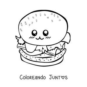 Imagen para colorear de hamburguesa kawaii fácil