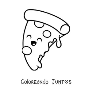 Imagen para colorear de rebanada de pizza kawaii