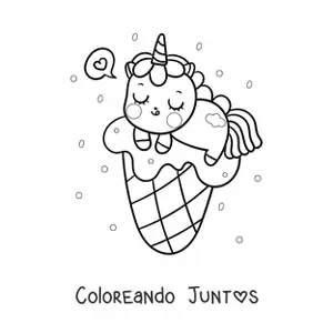 Imagen para colorear de unicornio kawaii sobre helado