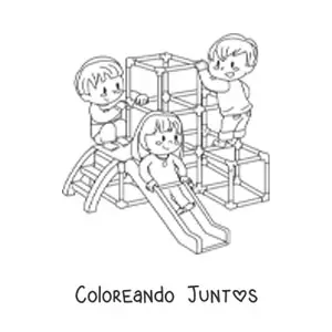 Imagen para colorear de niña y niños jugando en el parque