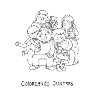 Imagen para colorear de familia unida con abuelos