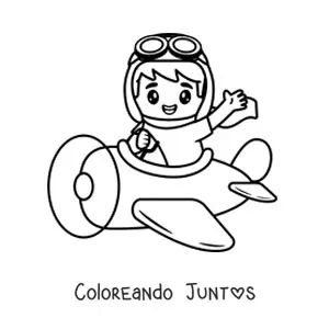 Imagen para colorear de piloto de avión kawaii