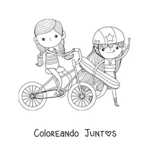 Imagen para colorear de niña en bicicleta