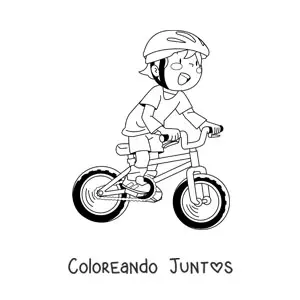 Imagen para colorear de niño kawaii en bicicleta