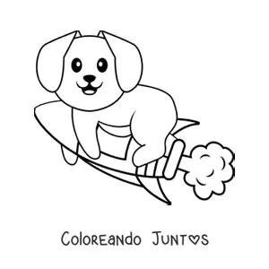 Imagen para colorear de perro animado en un cohete