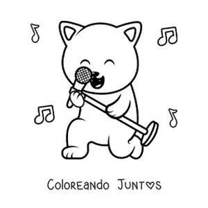 Imagen para colorear de gato animado cantando con micrófono