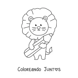 Imagen para colorear de león kawaii con lápiz