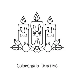 Imagen para colorear de velas de Adviento kawaii