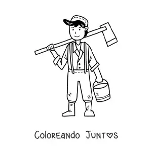 Imagen para colorear de chico granjero kawaii con un balde y una pala