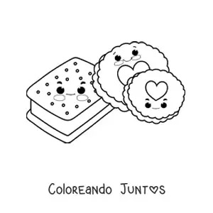 Imagen para colorear de un sandwich de helado y dos galletas con corazones en el centro