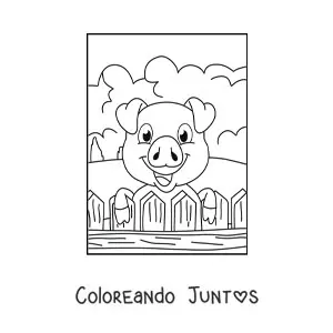 Imagen para colorear de cerdo animado en la granja